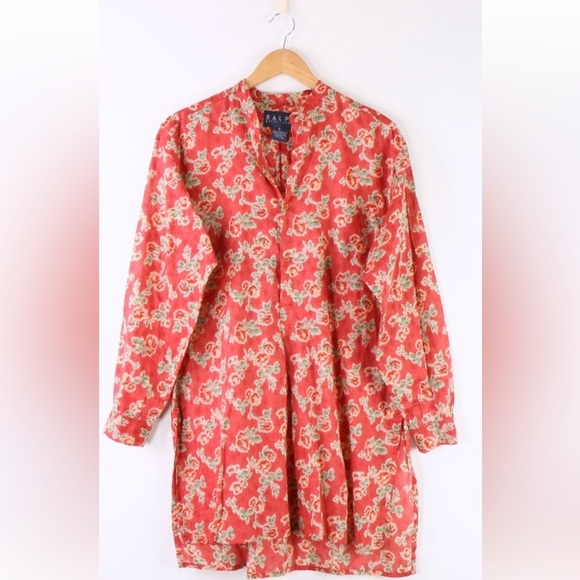 Ralph by Ralph Lauren Red Floral Cotton Semi Sheer Top Tunic Coverup Size M - Picture 1 of 7